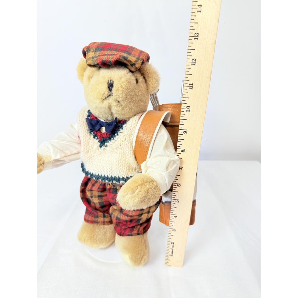 Brown Bear Golfer Outfit Tartan Cap Plush Toy 100 Polyester - Picture 9 of 10